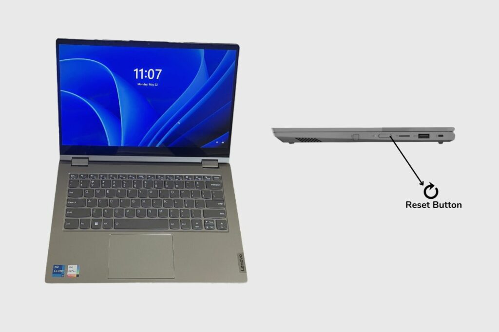 Where is the Reset Button Located on the ThinkBook 14s Yoga